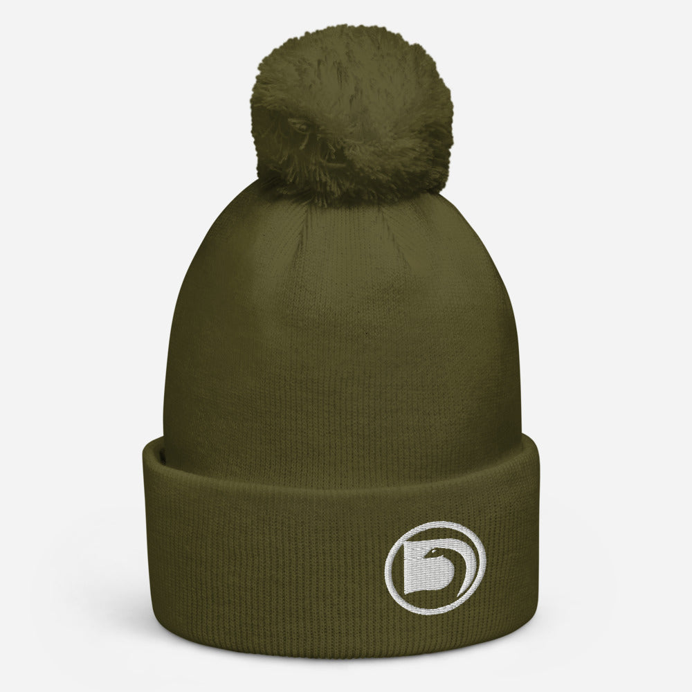 Bonnet à pompon Deanozor Grand Logo Cercle | Blanc brodé