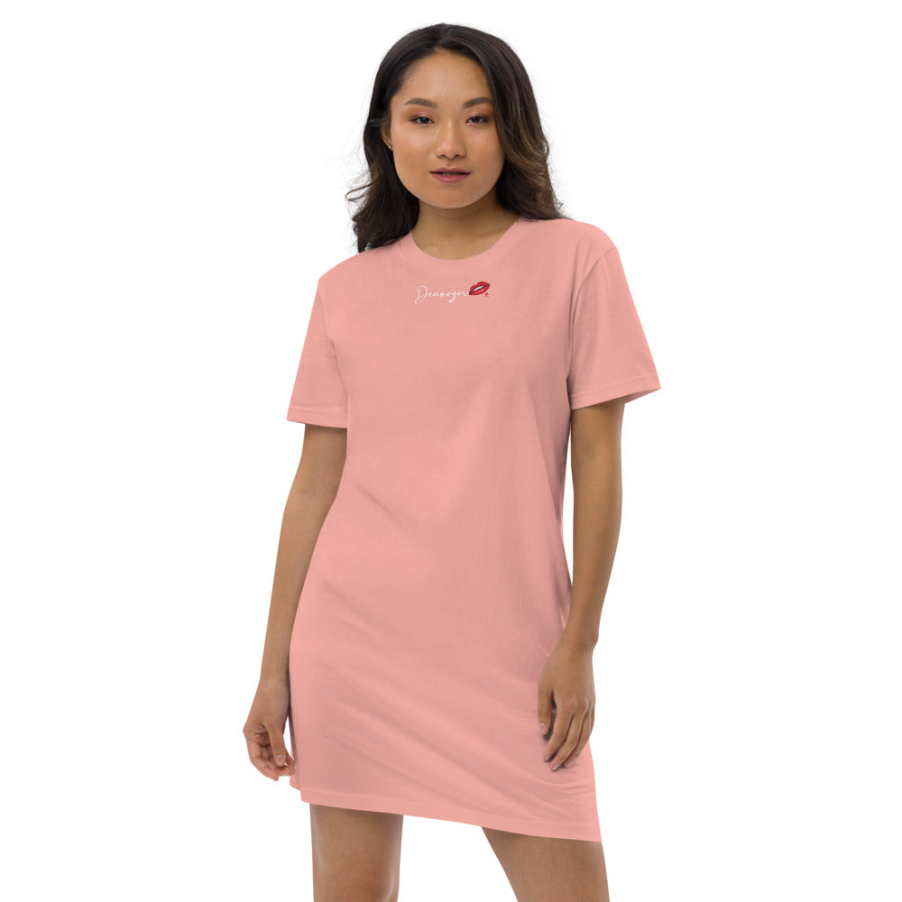 Robe T-shirt Deanozor Signature Femina rose | en coton bio | imprimé écriture blanche - Deanozor