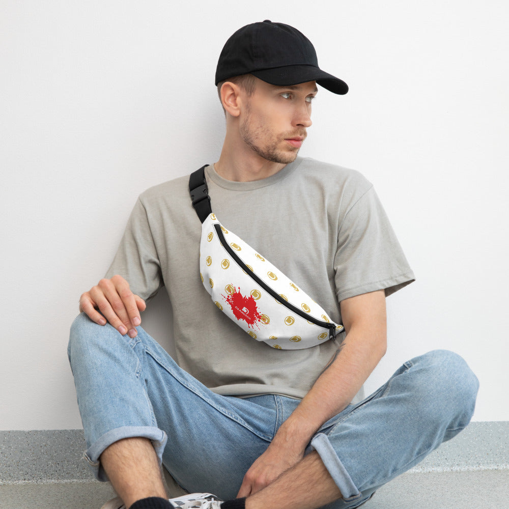Sacoche Banane Deanozor Blanc | Mini logo d'or Tâche rouge imprimé - Deanozor
