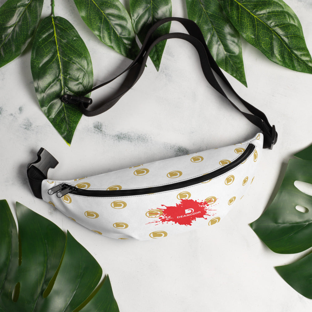 Sacoche Banane Deanozor Blanc | Mini logo d'or Tâche rouge imprimé - Deanozor