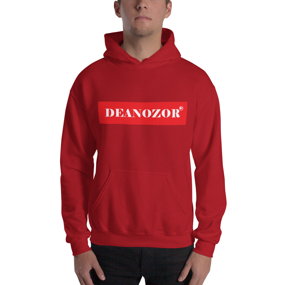 Sweat à capuche Deanozor Homme - Nom Blanc sur Fond rouge imprimé - Molletonné - Deanozor