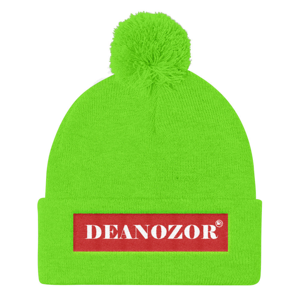 Bonnet Deanozor PomPon | Nom blanc sur fond rouge brodé - Deanozor