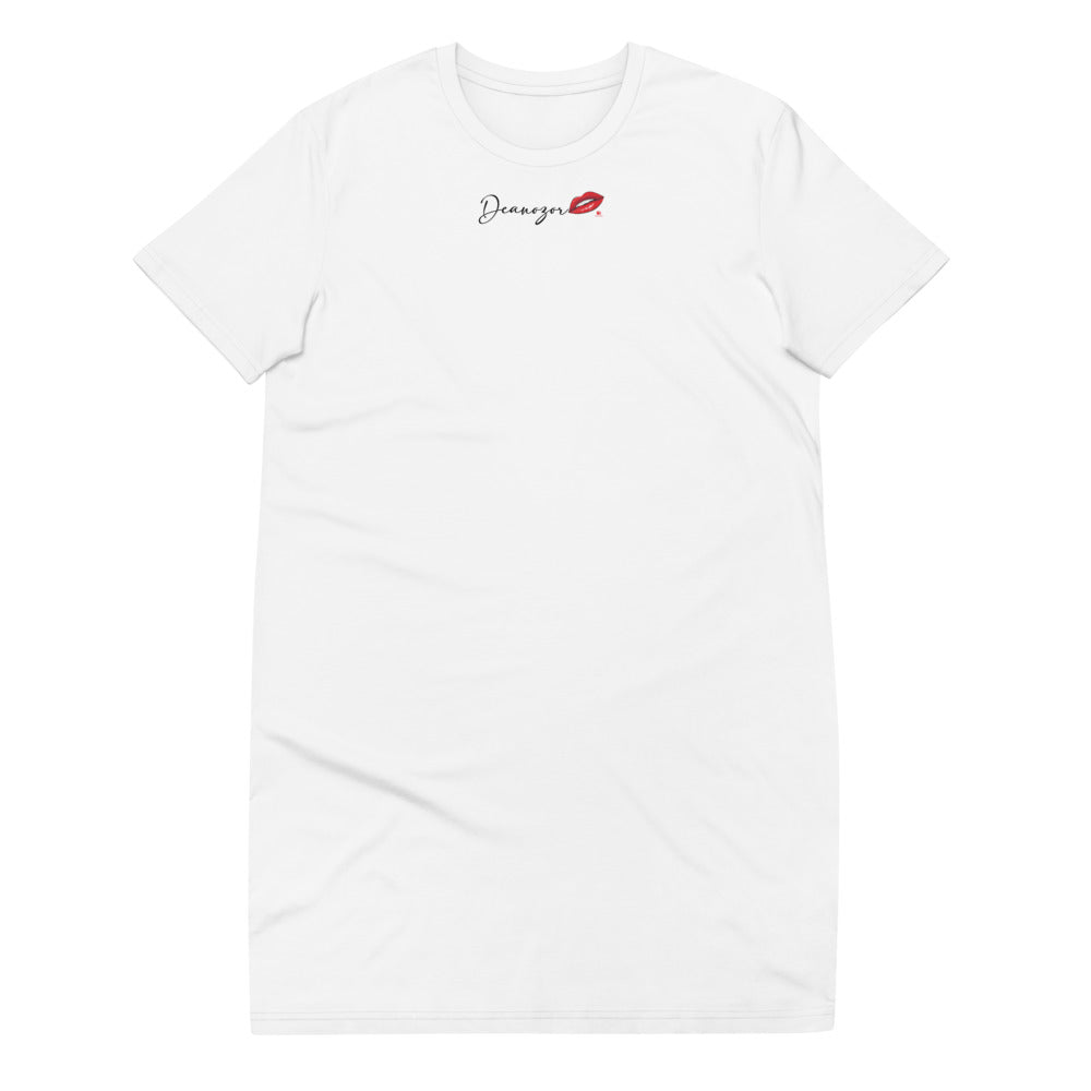 Robe T-shirt Deanozor Signature Femina blanche | en coton bio | imprimé écriture noir - Deanozor